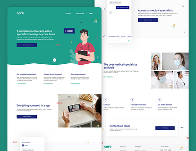 Care - medical app landing page app branding chat chat app design landing design landingpage layout medical app mobile app product ui ux