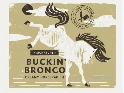 Horseradish Sauce Label for a Rustic Restaurant bbq bronco horse labels packaging sauce