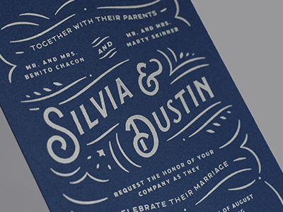 Silvia & Dustin Wedding Invitations emboss invitation metallic monogram navy neenah screen print swashes wedding