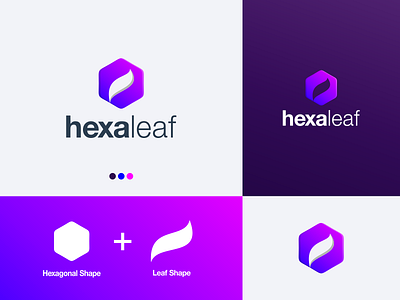 HexaLeaf Logo brand branding color colorful design hexagonal hexagonal logo hexagonal shape leaf leaf logo logo prio hans purple color vector