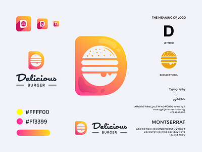 Delicious Burger Logo app brand branding burger burger logo d logo delicious delicious logo food food logo letter d logo typography ui ux vector web