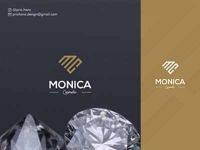 Monica Cosmetic Logo brand brand identity branding diamond logo gold icon illustration letter mc logo logo logo designer prio hans typography vector