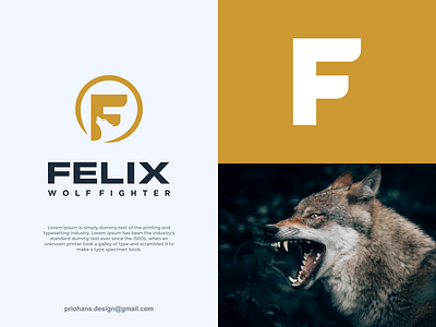 LETTER F AND WOLF LOGO animal logo brand branding color design graphic design illustration letter f logo logo prio hans typography vector wolf logo