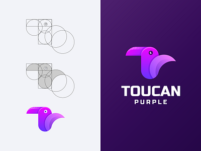 Toucan Logo animal logo bird logo brand brand guidelines branding color design illustration logo logo grid logo guidelines prio hans purple colors toucan toucan logo typography vector