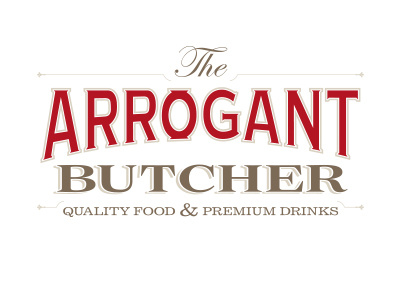 The Arrogant Butcher custom food ornament phoenix red restaurant script serif stroke type typography vintage