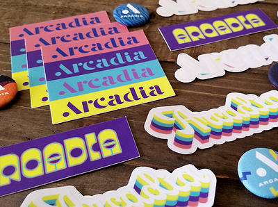 Arcadia Stickers & Buttons arcade arcade game arcadia branding buttons games idaho stickers video games videogames