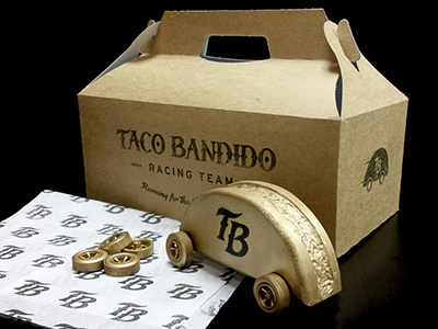 Taco Bandido Racing Kit bandit black car fast food packaging pattern pinewood derby race scout taco typography