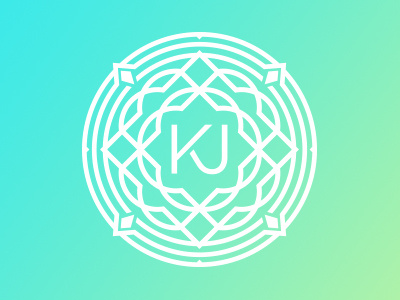 KJ badge blue circle gradient green intricate monogram ornate pattern seal symbol type