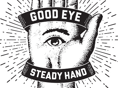 Hand & Eye black distress hand line art mantra qualtrics eye rays ribbon starburst texture