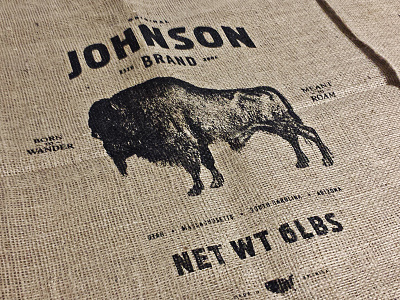 Johnson Brand animal black buffalo burlap handmade potato potato sack sack silk screen type typography