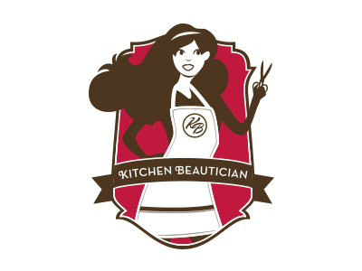 Kitchen Beautician apron arizona beauty branding brown crest design enclosure hair identity kitchen logo monogram red ribbon scissors slab serif typography