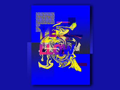 Yellow blue lines liquid neon poster shapes splash typography yellow