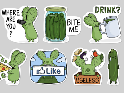 Rabtus & Cumber chat stickers for Viber cactus chat drawing emoticons illustration im viber