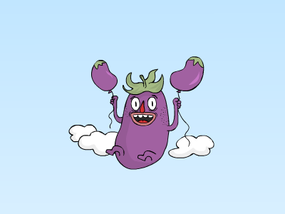 Eggplant character clouds drawing illustration vegetable