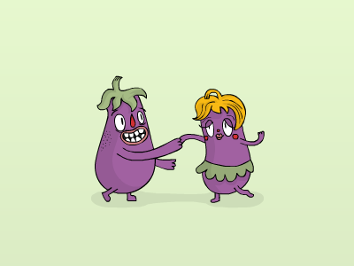 Eggplant couple dance drawing illustration vegetable