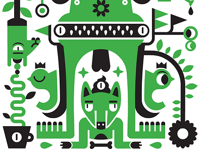 Two colors print black green monsters print totem