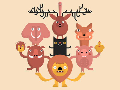 Animals - Tada! cat chicken deer elephant fox hedgehog illustration lion pig tower worm