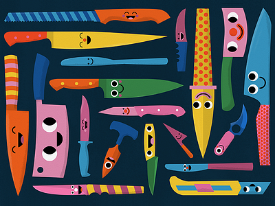 Smiling knives character colorful kids killing knife