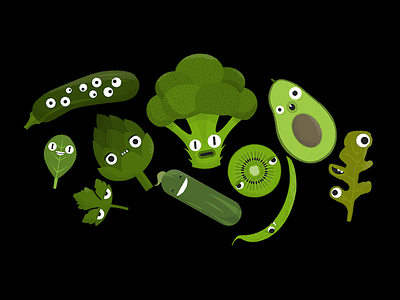 Green Guys avocado broccoli cucumber kiwi leaf vegan vegetables