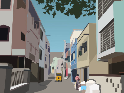 Indian Street Illustration architecture buidings colorful culture design illustration india streets