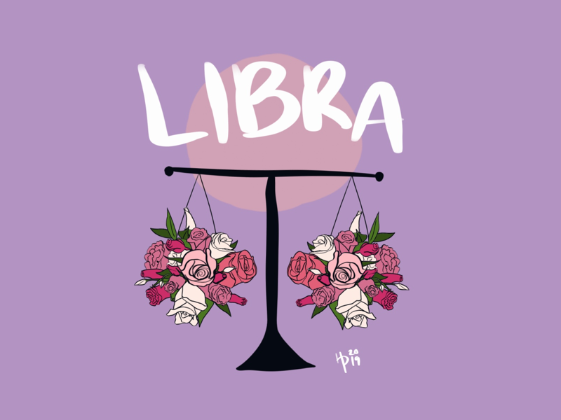 Libra Moon scales flowers white cream red pink purple astrology libra digital illustration digital art illustrator illustration procreate