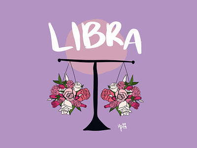 Libra Moon astrology cream digital art digital illustration flowers illustration illustrator libra pink procreate purple red scales white