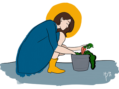 Growing Garden blue brown digital art digital illustration gardener gardening gray harvest illustration illustrator procreate sun vegetables woman yellow