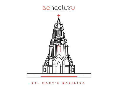 St. Mary's Basilica bangalore bengaluru flat illustration illustrator line art poster vector