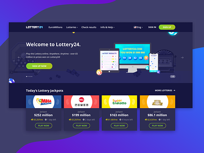 Lottery24.com ball banner blue dark game illustration lottery online ui web