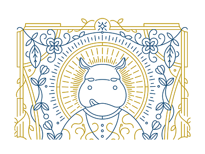 Holy Hippo border decorative hippo holy icon lineart linework wreath