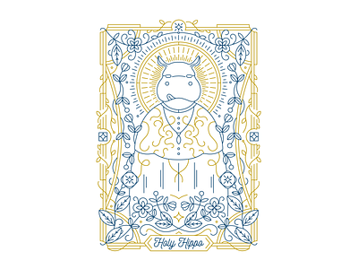 Holy Hippo border borderart decorative flowers hippo holy icon lineart linework wreath