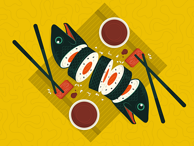 Salmon Sushi asian bamboo chopsticks dinner fish food oriental salmon sauce soy sushi
