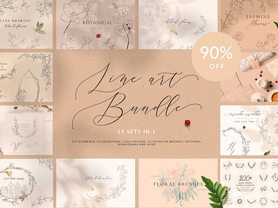 Line Art Floral Graphic Bundle ~ 90% OFF