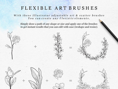 Adjustable Vector Flexible Brushes art brushes berry blossom botanical branch brushes flexible floral flower herbal invitation leaves lotus organic petals plant rose scatter wedding