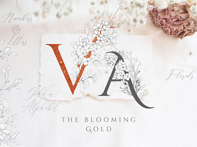 Blooming Gold Floral Letters Numbers alphabet branding floral floral monograms flowers golden goldenmonograms graphics illustration letters logo numbers typography