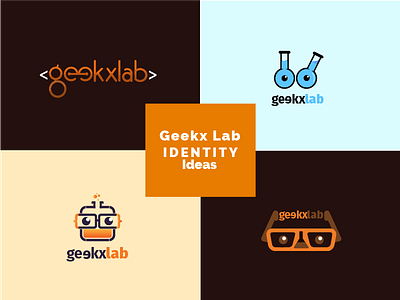 Geekx lab Identity Design branding bubbles experiment geek ideas lab logo mark orange text