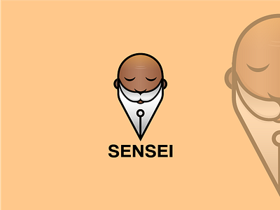 Sensei Logo Mark baba browns content content writing. business guru master moustache pen sensei writing writing guru writing master