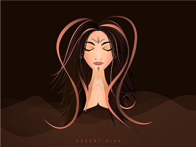 Desert Diva Illustration 2d beauty desert diva divine flow goddess golden girl hair ribbons sand