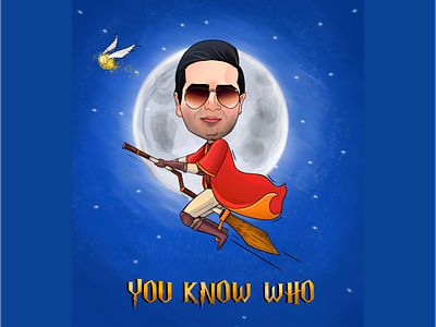 Harry Potter inspired caricature art broomstick caricature design golden snitch guy harry potter illustration man moon swag wand