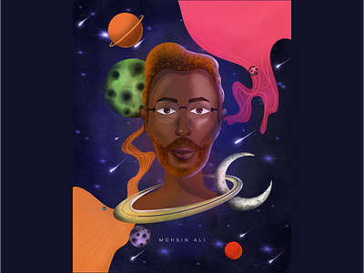 Universe and The Man art black man design formation galaxy graphic design illustration man stars universe