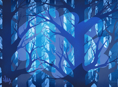 Blue Forest art artwork blue digital art drawing forest graphic art illustration ipadpro landscape monochromatic nature procreate texture trees