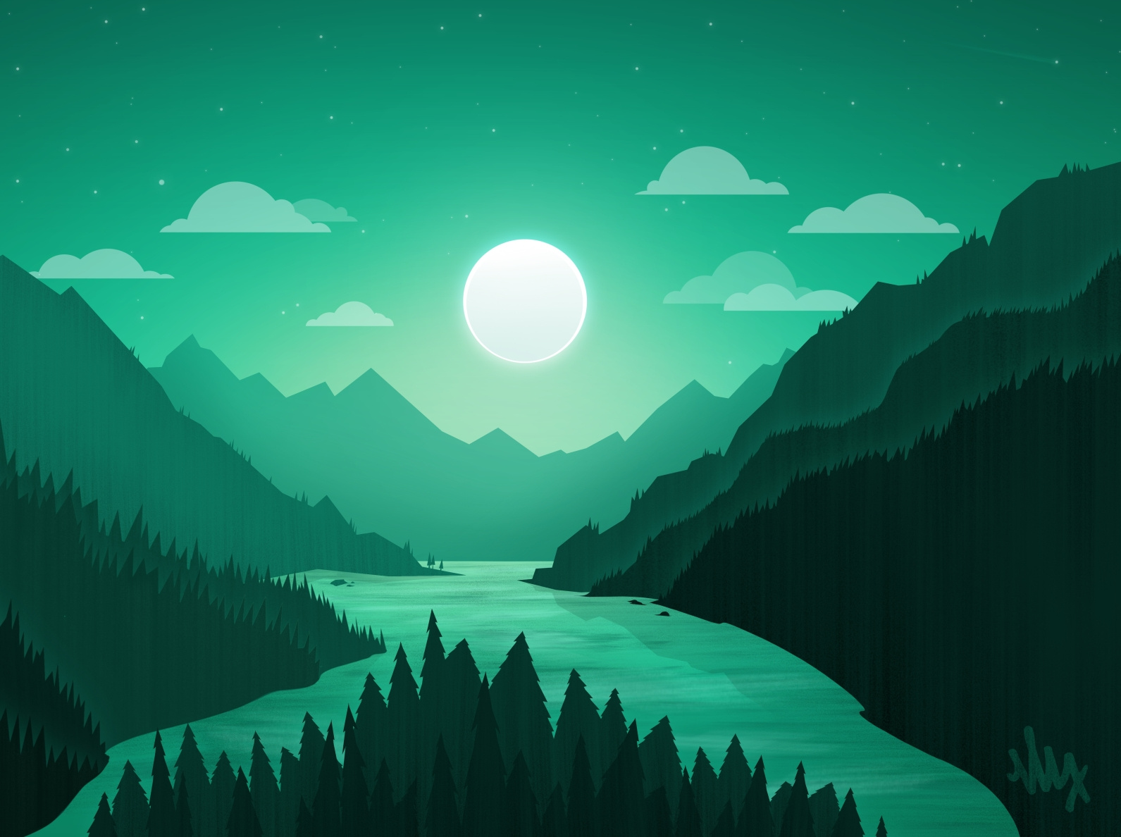 Flat Design Mountain Landscape