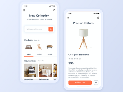 Furniture app app collection concept design development furniture furniture store shopping app shopping cart store ui ux