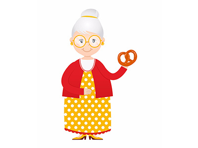 Vector cartoon grandma with cakes in hand
