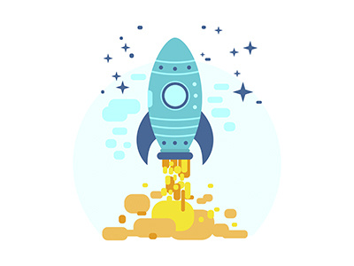 Space Rocket Flying In Sky  Flat Design Colored Vector Illustrat