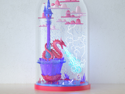 Bottled Up - Confidence Wide 3d c4d castle character cinema 4d color cute dragon illustration knight