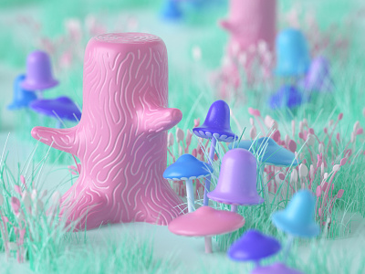Stumps and Shrooms 3d c4d cinema 4d colorful forest illustration mushroom stump stylized tree vibrant