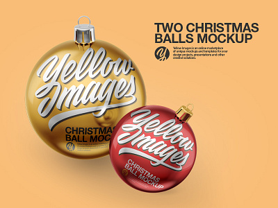 Two Christmas Balls PSD Mockup 3d christmas mockup render yellow images
