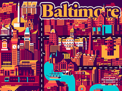 Baltimore baltimore buildings city flat graphic illustration map vector