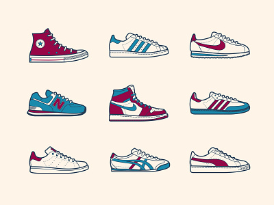 Sneakers adidas converse design icon icon artwork illustration new balance nike onitsuka tiger puma shoes sneaker vector